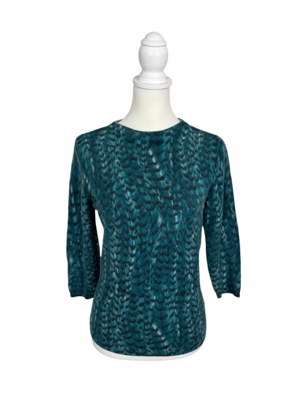 Talbots Petite Pure Cashmere Sweater LP Animal Print 3/4 Sleeve Luxury Soft Knit